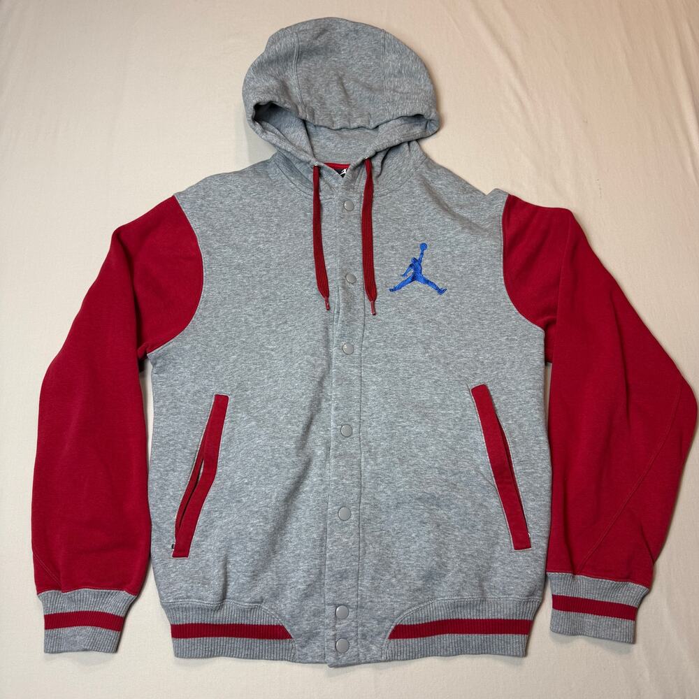 Mens Jordan Jumpman Snap Front Hoodie Jacket M Gray Red‎ Streetwear